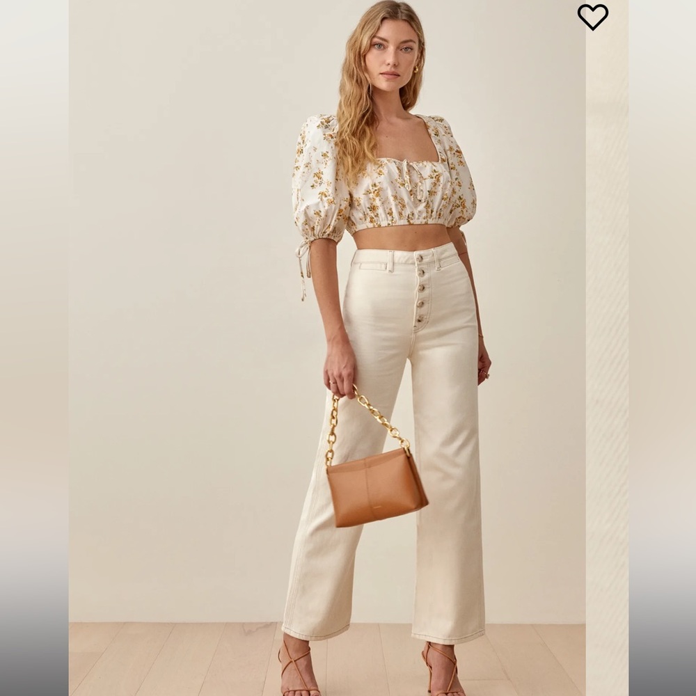 Reformation High Rise Wide-Leg Jeans in Cream